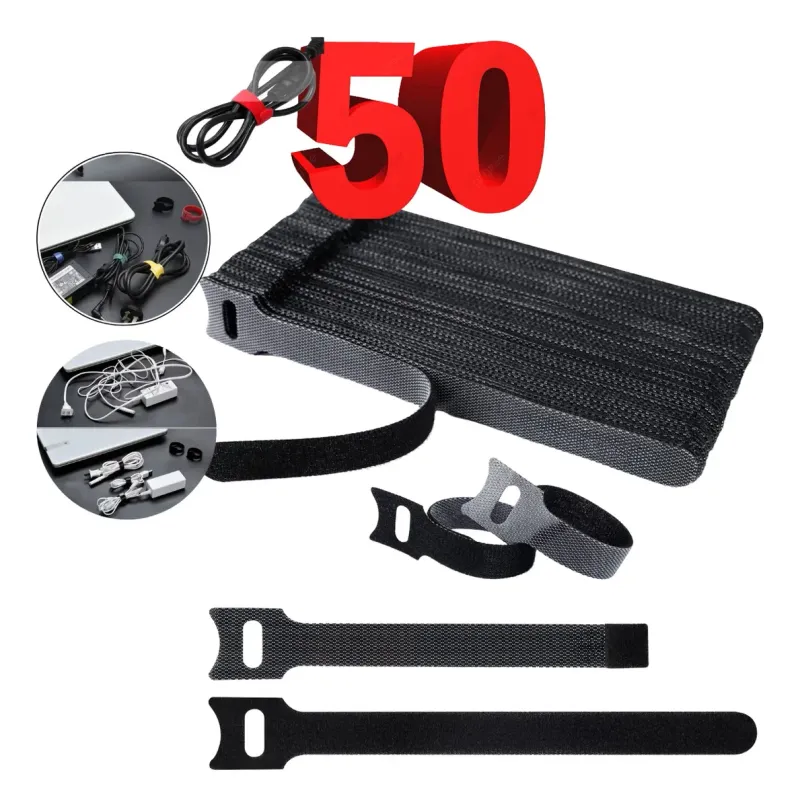 Imagem do produto: Kit Com 50 Presilhas Fita Abraçadeira Velcro Preta 15cm